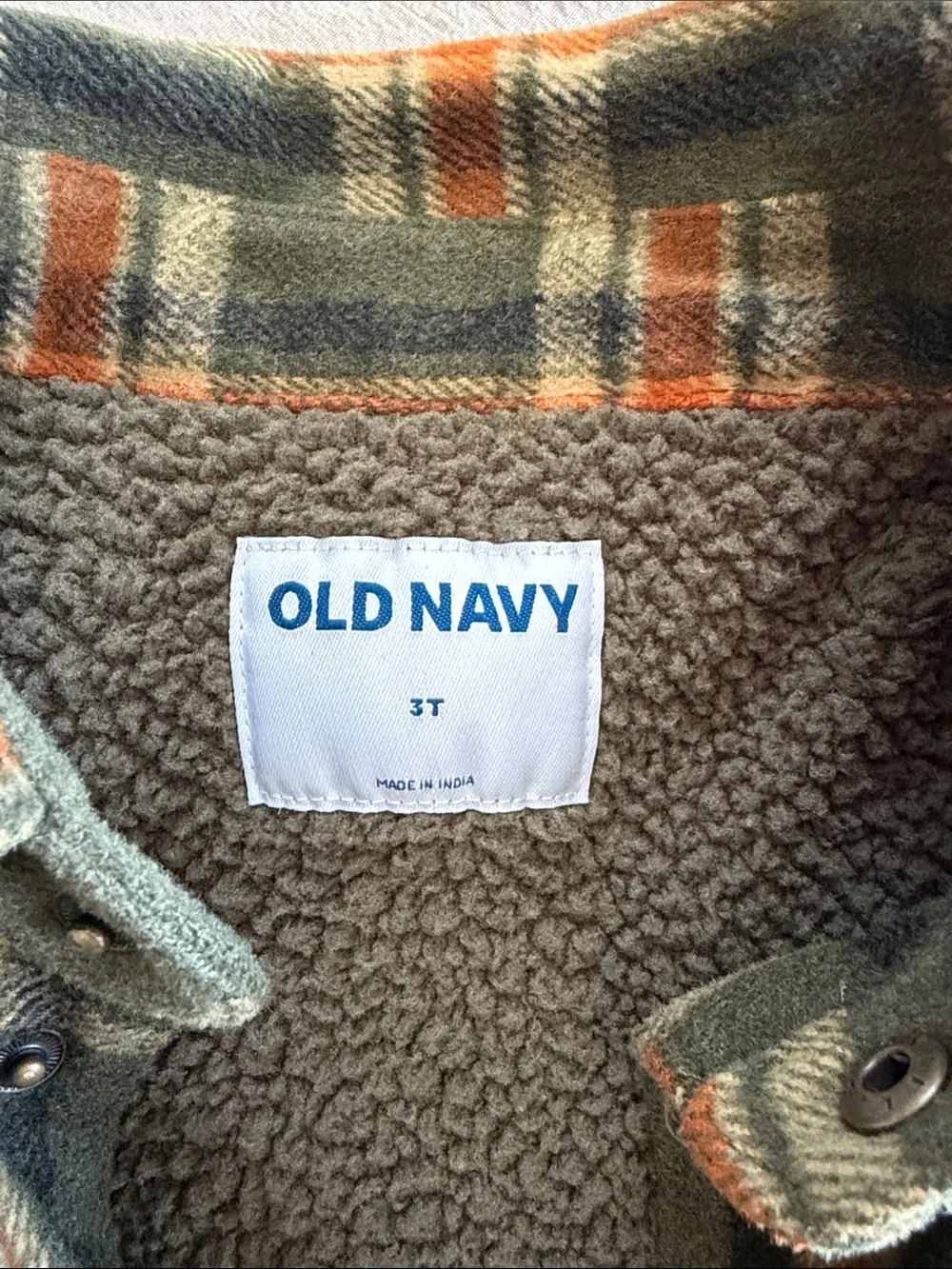 Old Navy Olive Green & Orange Plaid Kids Jacket